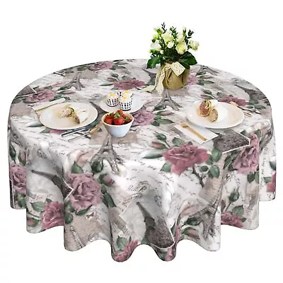 Round Tablecloth 60 Inch Valentine's Day Retro Rose Eiffel Tower Table Cloth ... • $31.79