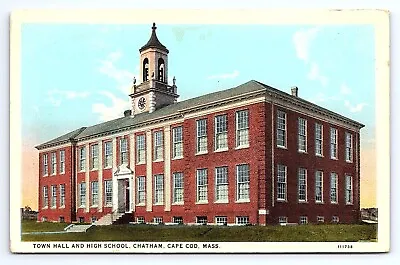 Postcard Town Hall & High School Chatham Cape Cod Massachusetts MA • $4.75