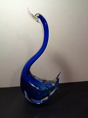 Large Murano Art Glass Blue Swan Sculpture (17 By 8 By 5 ) • $100