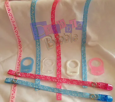 Pink Blue Hearts Stars Dummy Clip Strap MAM Tommee Tippee Avent Nuby Adapter • £1