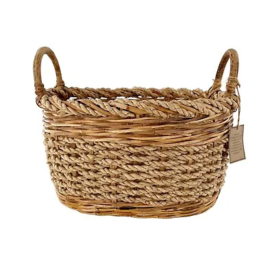 Vtg Hand Woven Wicker Oval Gathering Harvest Basket Philippines Farmhouse Granny • $52.47