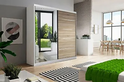 SLIDING DOOR WARDROBE 150cm! OPTIONAL LED LIGHTS AND WHITE DRAWER !! MANY COLORS • £319