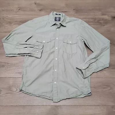 HM H&M LOGG Shirt Mens Medium Green Striped Button Down Classic Fit Preppy Dad • $11.99