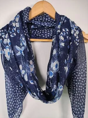 Yellow Blue Lightweight Floral Scarf For Woman Ditsy Floral Scarf Tassel Detail • £6.99