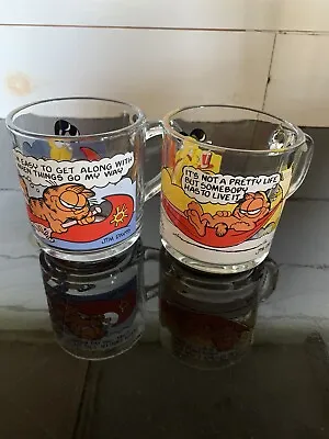 Vintage 1978 McDonalds Garfield Glass Coffee Mugs Anchor Hocking EUC Set Of 2 • $5