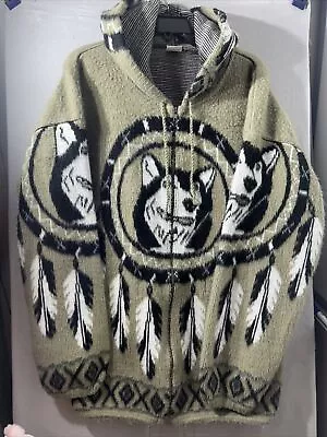 Yari Artesanias Sz 2XL Ecuador Wolf Hoodie Zip Sweater Dream Catcher Aztec • $39.74