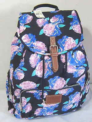 VICTORIA SECRET PINK Navy Mint Blue Floral FULL SIZE CARRY ON BACKPACK BOOK BAG • $89