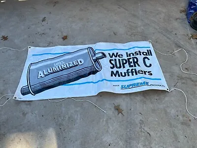 Vintage Banner Supreme Products Super C Mufflers Aluminized Advertising Sign Car • $100