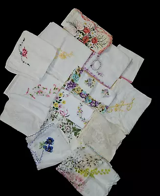 Vintage Hankies Lot Of 14 Embroidered Printed Flowers Floral • $9.99