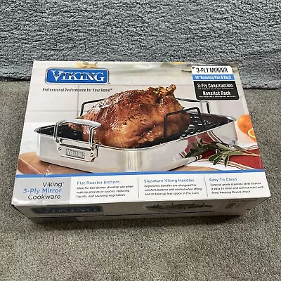 Viking Culinary 3-Ply Mirror 16 Inch Roasting Pan & Rack 3-Ply Construction • $169.95