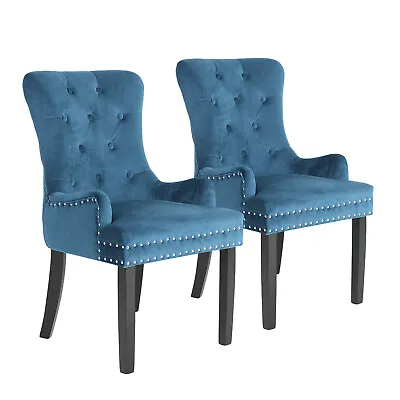$289 • Buy 2X Dining Chair French Provincial Ring Studded Velvet Rubberwood LISSE