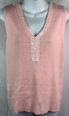 Faded Glory Sleeveless Sweater XL Pink V-Neck Sequin Accents • $16.99