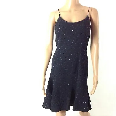 Vintage Morton Myles For The Warrens Sequin Flare Dress Size 4 Navy Blue Glitter • $36.39