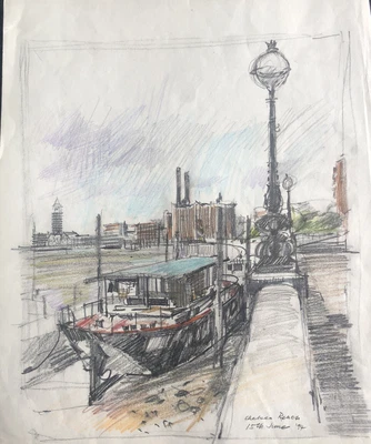 ALBANY WISEMAN 1930-2021 Original DRAWING Chelsea Reach London 1994  • £60