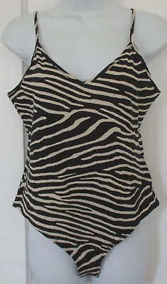 NWT H&M One Piece Zebra Print Bodysuit Leotard Cream & Black Cotton Women Size M • £13.11