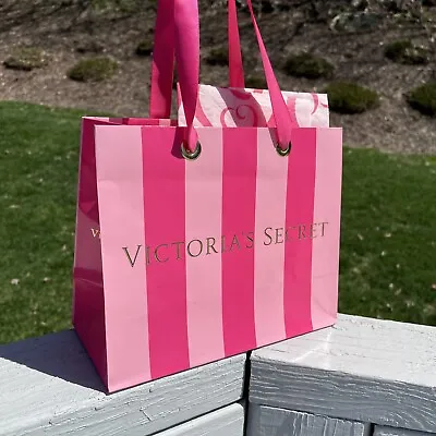 SMALL Victorias Secret VS Pink Striped Gift Shopping Bag 7.5x6x3.5” With Tissue • $2.99
