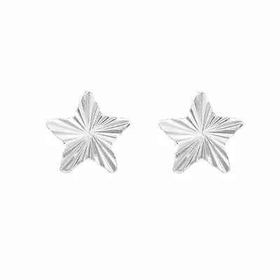 Diamond-cut Star Stud Earrings 925 Sterling Silver Push Back 7mm • $12