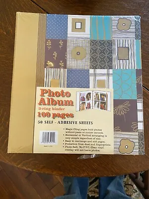 Photo Album 100 Pages 3-Ring Binder Floral  Design 50 Self Stick Sheets • $3.95