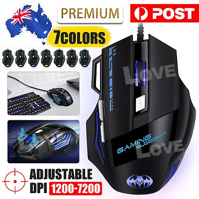 $14.85 • Buy NEW 7200DPI Gaming Mouse 7 Button LED USB Backlight Optical Wired For PC MAC AU