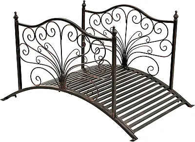 Garden  Landscape Footbridge 4’ Metal Arch Backyard  W/ Side Rails Scrollwork  • $261.79