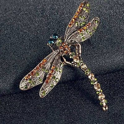 Retro Dragonfly Crystal Brooch Vintage Style Insect Diamante Green Broach Pin • $4.09