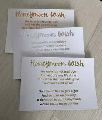 Wedding Honeymoon Gift Money Poem Cards Foil Honeymoon Wish Cards X 10 • £2.40