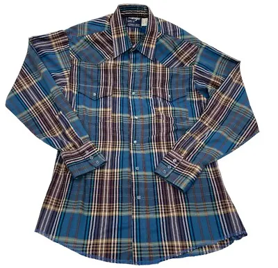 Wrangler Vintage Plaid Long Sleeve Snap Button Western Shirt Men's M 15 1/2  34 • $16.79