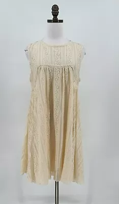 Free People Womens Ivory Cotton Lace Sleeveless A Line Babydoll Dress Sz L • $35