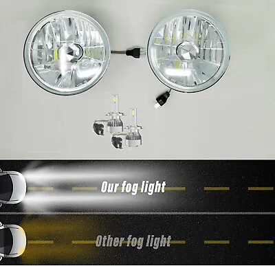 1 Pair 7  Round H6024/h6017 H4 Conversion Headlight + H4 Led White Bulbs Hl7lf • $99.95