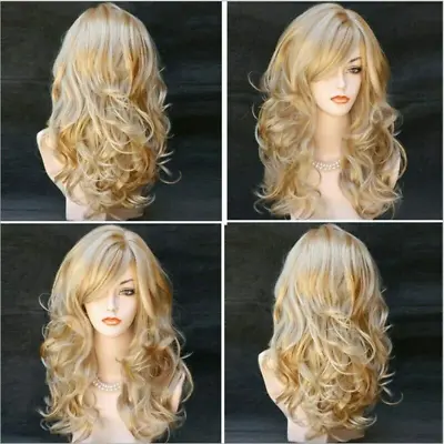23  Womens Golden Blond Heat Resistant Long Curly Wavy Full Volume Hair Wig USA • $15.10