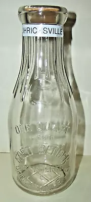 RARE FRED BENDER Uhrichsville Ohio O OH Embossed Quart Milk Bottle W/Ribbed Neck • $17.99