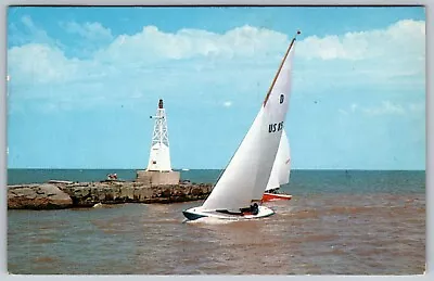 Sailboats Coming Into The Harbor At Vermilion Ohio 1957 Vintage Postcard • $9.99