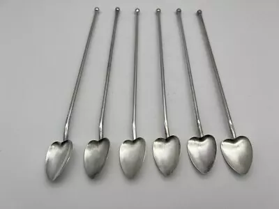 Vtg Pm Italy 6 Silver Plate Heart Ice Tea Julep Spoon Straws • $18.95