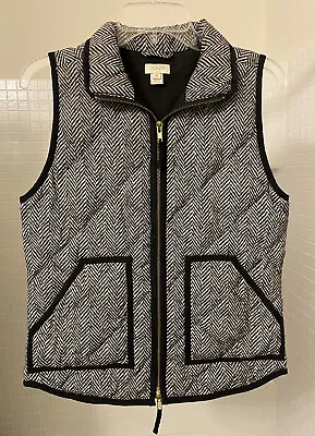 J Crew Womens XS Down Filled Quilted Puffer Vest Black White Herringbone Print  • $18