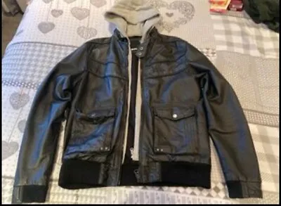 Leather Jacket Bench Removable Hood Vintage • £9.99