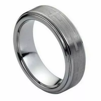 Free Personalized Tungsten Carbide 7mm Crosses Brushed Center Ring • $32.96