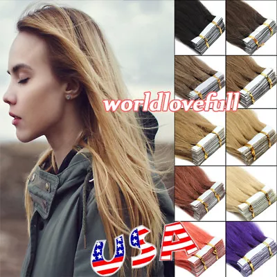 Tape In Hair Extensions Invisible Seamless Skin Weft Natural Remy Human Hair US • $30