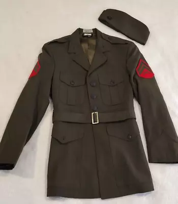 Vintage Marine Corp Uniform Green Dress Jacket 38R And Hat 7 1/8 Rifleman Patch • $45