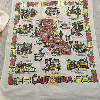 Vintage California Map  Disney Land Tablecloth  Souvenir 31” X 37.5” • $28