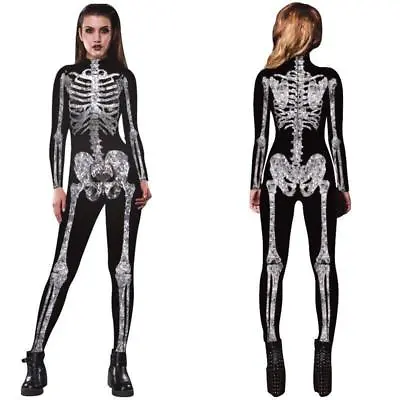 £12.89 • Buy Women Skeleton Bone Frame Jumpsuit Bodysuit Fancy Dead Halloween Cosplay Costume