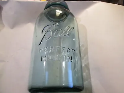 Ball Perfect Mason Blue Glass Half Gallon Zinc Porcelain  Lid 9 1/2 Inch Tall • $7.50