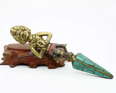 $2.75 • Buy Collect Old Tibetan Buddhism Pure Copper Turquoise Vajra Pestle Exorcism Tool