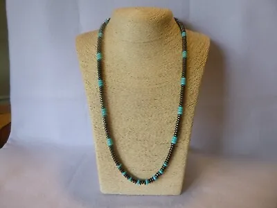 Gorgeous Black Hematite & Turquoise And Sterling Native American Style Necklace • $82