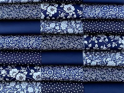 Fabric Patchwork Squares 30 X 4  10cms Cotton Quilting Craft Navy Blue Floral 1H • £4.95