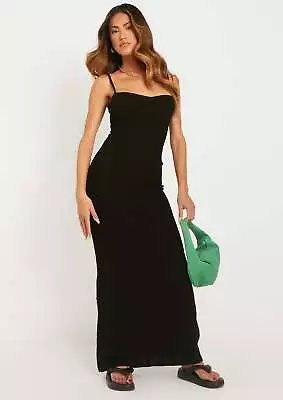 Stella Black Ruched Front Crochet Maxi Dress • £15