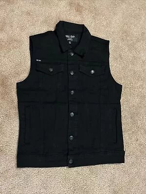 Men’s Small KILL CITY Black Sleeveless Denim Trucker Jacket Vest  • $29.99