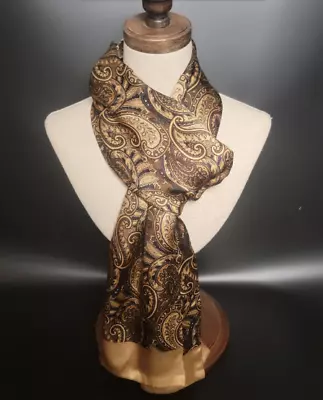 100% Silk Satin Scarf Men Women Neckerchief Wrap Paisley Beige Brown QS175-20 • $28.70