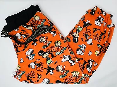 PEANUTS SNOOPY L Large Fleece Jogger Halloween Sleep Pants Fall Charlie Brown • $17.59