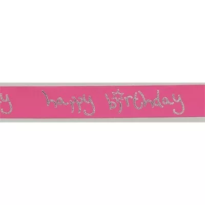 Pink Silver Happy Birthday Cake Ribbon 24mm 1m  Birthday Gift Trim Present Wrap! • £1.49