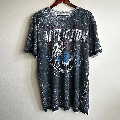 Affliction T Shirt XXL Mens Indian Chief Skull Tee American Flag Acid Wash 2XL • $33.99